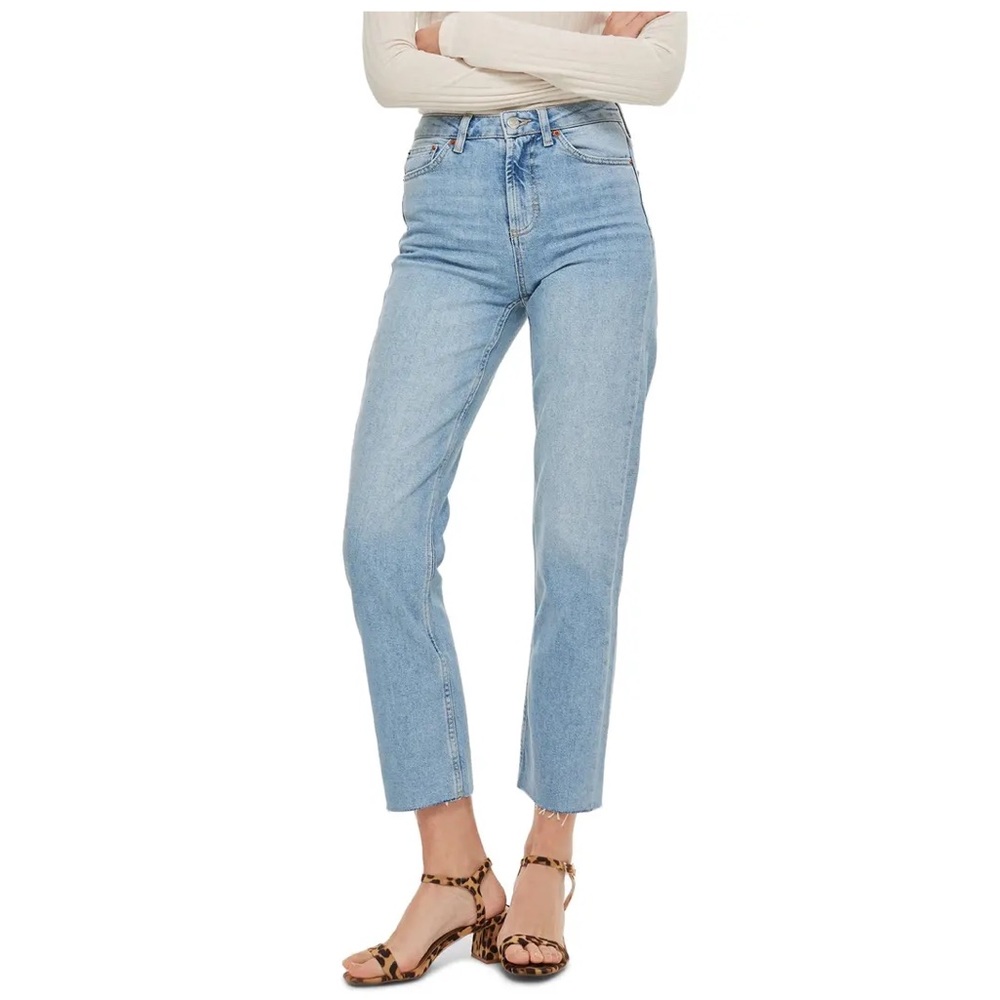 NWT TOPSHOP Raw Hem Crop Straight Leg Jeans size 25